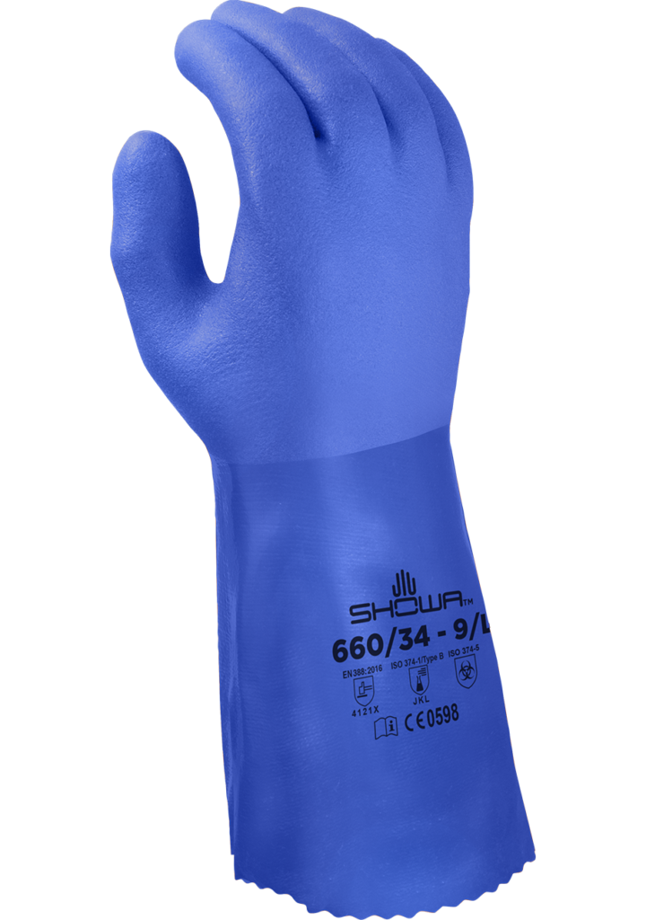 GUANTES. SHOWA PVC AZUL, LARGO